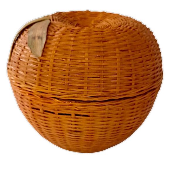 Wicker Apple Basket Trinket Box Vintage Woven Natural Fruit Cottage Farmhouse - Picture 11 of 16